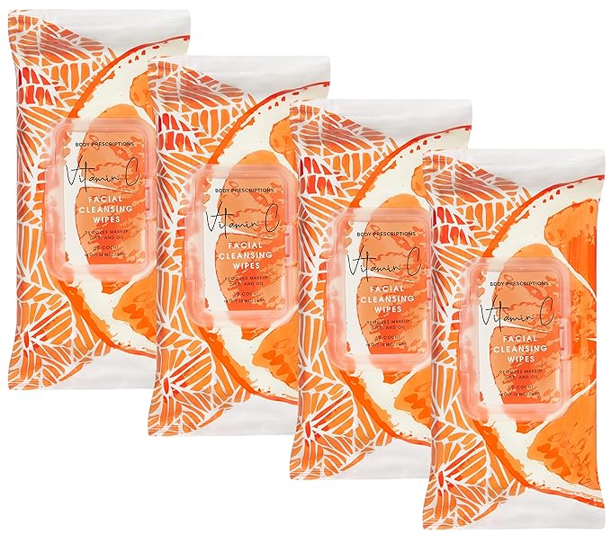 Body Prescription Makeup Cleansing Wipes - Gentle and Effective Face Wipes, 50 Count (Pack of 4), Vitamin C