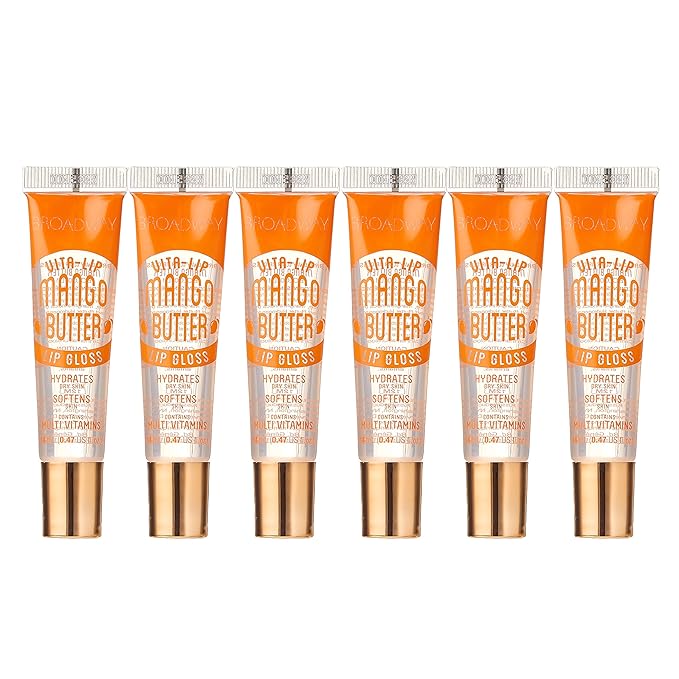 Ruby Kisses Broadway Vita-Lip Clear Lip Gloss (Mango Butter 6 Pack), Ultra-Hydrating & Soothing Formula with Multi-Vitamin Oils, High-Shine Non-Sticky Finish, Nourishing Glossy Lip Balm Softens Skin