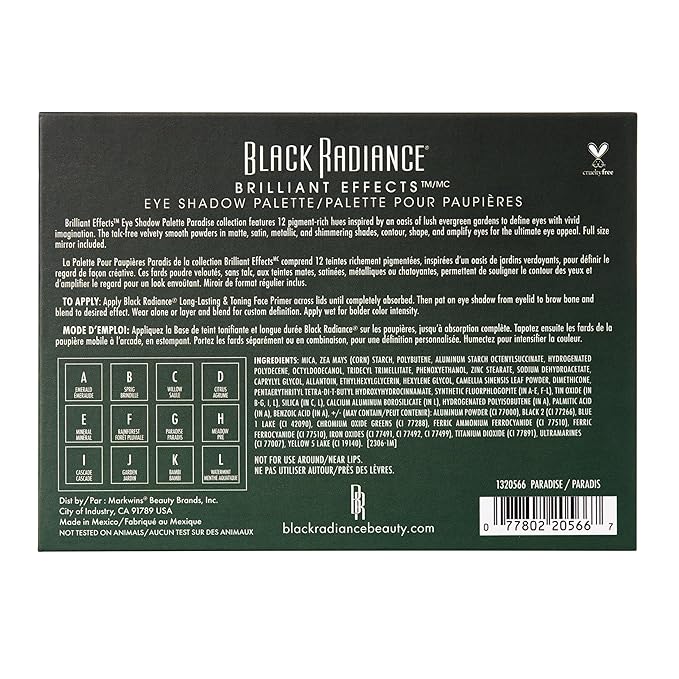 Black Radiance Brilliant Effects Eye Shadow Palette, 12 Intense Ultra Pigmented Powder, Buildable & Blendable Versatile Matte to Shimmer Finishes, Cruelty-Free & Vegan - Paradise