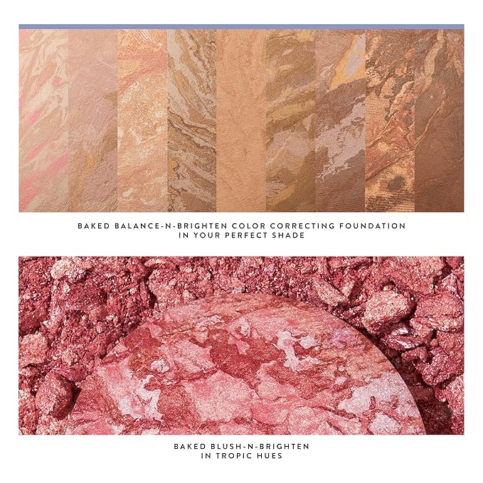 LAURA GELLER NEW YORK 40+ Club Blush-n-Balance 3pc Kit: Baked Balance-N-Brighten Color Correcting Foundation, Medium + Retractable Kabuki Brush + Baked Blush-N-Brighten, Tropic Hues