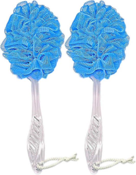 Loofah Back Scrubber for Shower,Long Handle Bath Body Brush Soft Nylon Mesh Loofah Sponge On a Stick,Exfoliating Scrub Cleaning Luffa for Elderly for Men Women(2-Pack,Blue)
