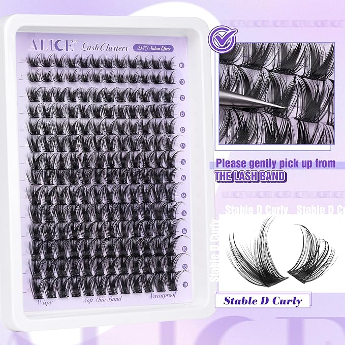 ALICE Lash Clusters Wispy Eyelash Clusters 168pcs 10-18mm Cluster Eyelash Extensions Natural Volume Lash Extensions DIY Individual Lashes Clusters with Soft Thin Band