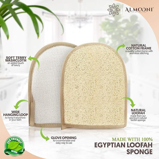 Premium Exfoliating Back Loofah Scrubber and Loofah Pad Glove Body Scrubber, Made with Natural Egyptian Shower Loofah Sponge That Gets Your Body Clean