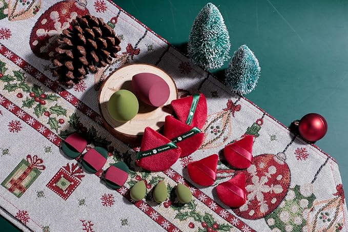 Makeup Sponge Set BS-MALLTriangle Puff 14 Pcs for Liquid, Cream, and Powder, Multi-colored Makeup Sponges and Mini Makeup Sponge (Green Red)