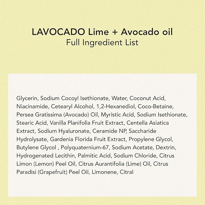 WHIPPED Cream Facial Cleanser Lavocado - Lime & Avocado Face Wash - For Dry Skin, EXTRA DEEP Moisturizing Cleanser, Niacinamide, Hyaluronic Acid, Vegan Korean Skincare, 4.5 oz