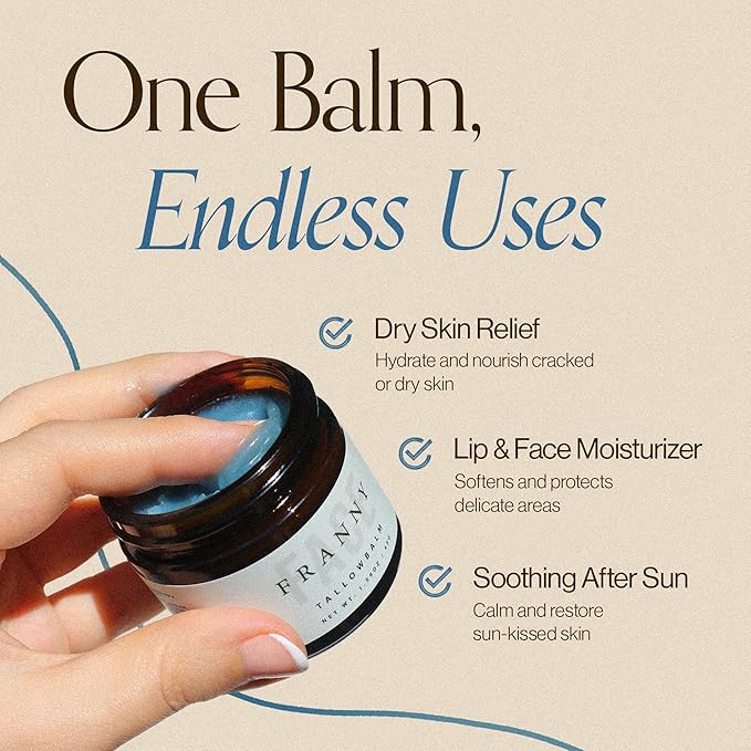 Beef Tallow For Face & Body | Grass Fed & Finished Beef Tallow Balm Infused with Essential Oils (Lavender, Jojoba, Blue Tansy) | Face Moisturizer to Revitalize and Nourish Skin - 2 oz