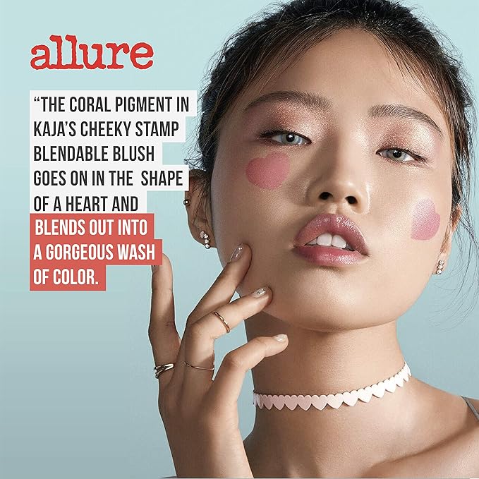 KAJA Blusher - Cheeky Stamp 01 Coy | Kbeauty, Cute Makeup, Buildable & Blendable Shade with Heart-shaped Applicator, Sunkissed Finish, Travel size, Hygienic, Portable, Korean Makeup, 0.17 Oz