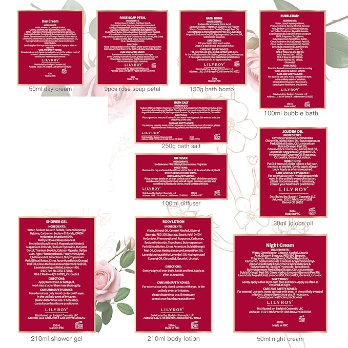 Bath and Body Gift Basket Set for Mothers Day - 9 Pcs Luxury Rose Spa Gift Basket Set for Women, Gift with Bath Bomb | Perfect Valentine's, Birthday, Christmas Gifts for Her, Gift for Mom All Occasion