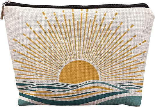 Boho Cosmetic Bag - Sunshine Ray Abstract Boho Sunrise Ocean Landscape Makeup Bag Gifts For Women & Teen Girls