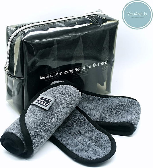 Makeup Remover Cloth Towel Set, 𝟯 𝗣𝗮𝗰𝗸 𝗮𝗹𝘀𝗼 𝗶𝗻𝗰𝗹𝘂𝗱𝗲𝘀 𝗦𝗽𝗮 𝗛𝗲𝗮𝗱𝗯𝗮𝗻𝗱 𝗮𝗻𝗱 𝗖𝗼𝘀𝗺𝗲𝘁𝗶𝗰 𝗕𝗮𝗴, by YouAreUs. Microfiber Cloth, Leaving Skin Feeling Cleaner!