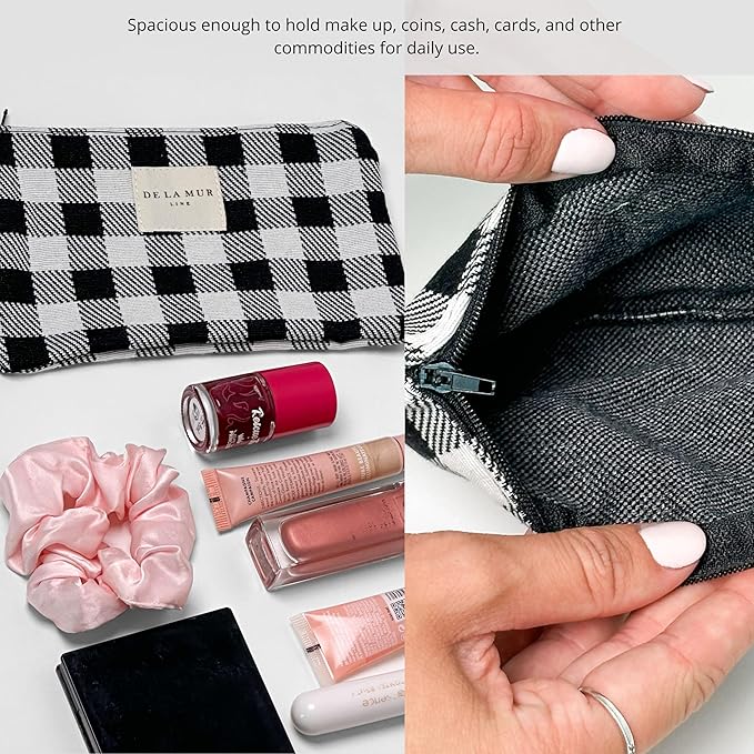 Medium Black & White Checkered Travel Size Toiletries Cosmetic Bag – Travel Makeup Organizer, Toiletry Bag, & Coin Purse for Women, Perfect Gifts for Travel, Made in Barcelona, Spain