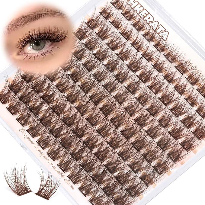 Brown Lash Clusters Wispy Brown Eyelash Clusters Wispy Lashes Clusters Natural C Curvature Cluster Eyelash Extensions 110 Pcs Individual Lashes DIY Cluster Lashes, 10-16 mm