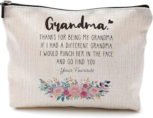 Funny Grandma Gifts Makeup Cosmetic Bag - Mothers Day Gifts for Grandma, Grandma Gifts from Grandchildren, Best Grandma Gifts, Grandma Floral Small Makeup Bag for Purse
