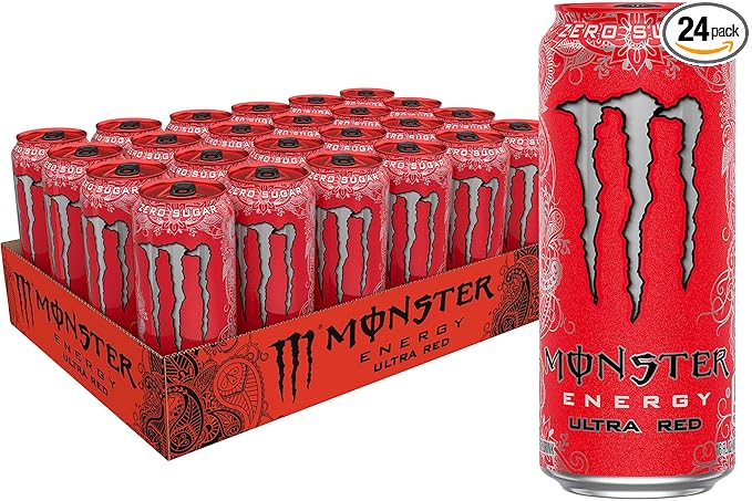 Monster Energy Ultra Red, Sugar Free Energy Drink, 16 Ounce (Pack of 24)