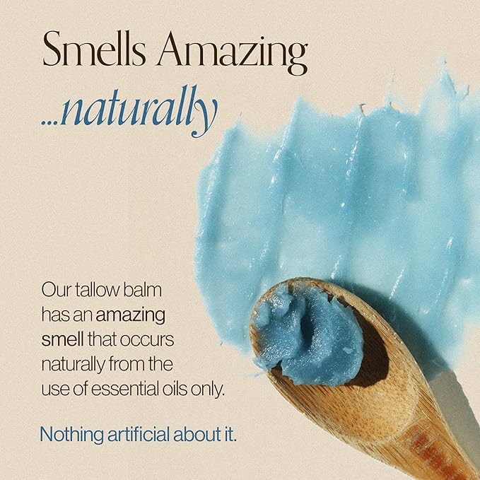 Beef Tallow For Face & Body | Grass Fed & Finished Beef Tallow Balm Infused with Essential Oils (Lavender, Jojoba, Blue Tansy) | Face Moisturizer to Revitalize and Nourish Skin - 2 oz