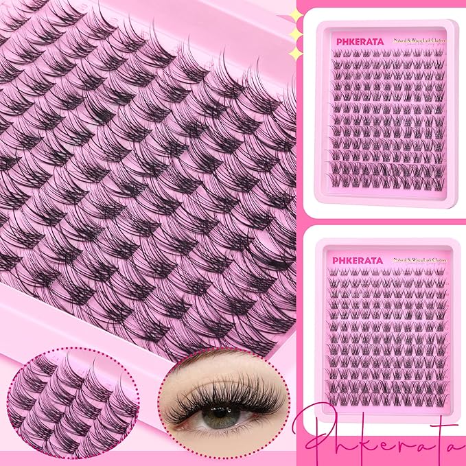 Natural Lash Clusters Kit Invisible Band Eyelash Clusters Wispy Lash Extension Kit DIY Cluster Eyelash Extension Kit Individual Lashes with Lash Glue Bond and Seal Tweezers, 8-16mm