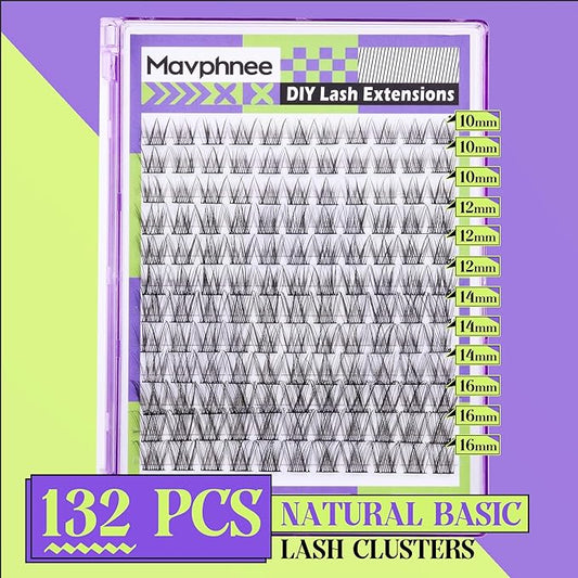 Mavphnee Natural Lash Clusters Wispy Eyelash Extensions C-Curly Lash Extension10-16MM Eyelash Clusters 132 Pcs Lash Individuals DIY at Home