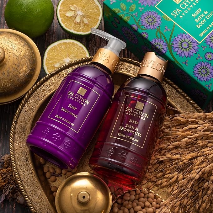 Spa Ceylon Sleep Bath & Body Duo Set | Luxury Lavender Ylang Ylang Body Wash & Lotion Set | Organic & Natural | Aromatherapy Bath Set | 250ml x 2