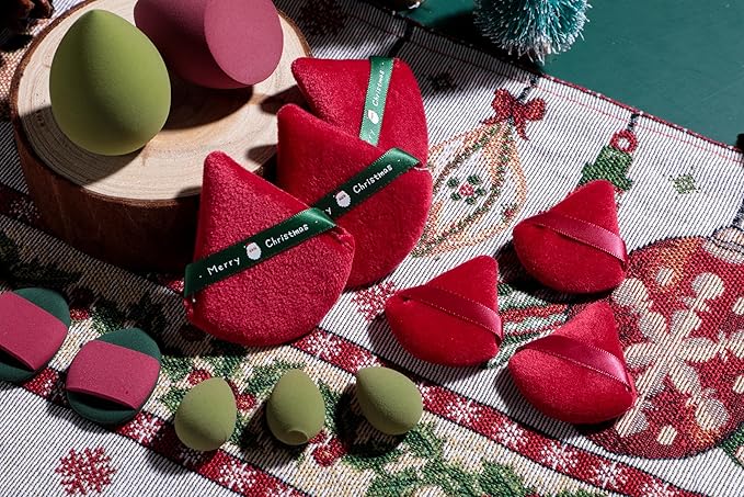 Makeup Sponge Set BS-MALLTriangle Puff 14 Pcs for Liquid, Cream, and Powder, Multi-colored Makeup Sponges and Mini Makeup Sponge (Green Red)
