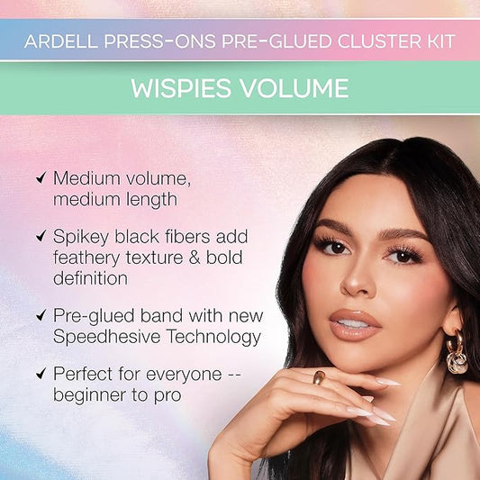 Ardell Press On Pre-Glued Eyelash Extension with Applicator - Wispies Volume, Customizable DIY Lash Clusters, Beginner Friendly Individual Lashes, 30 Count