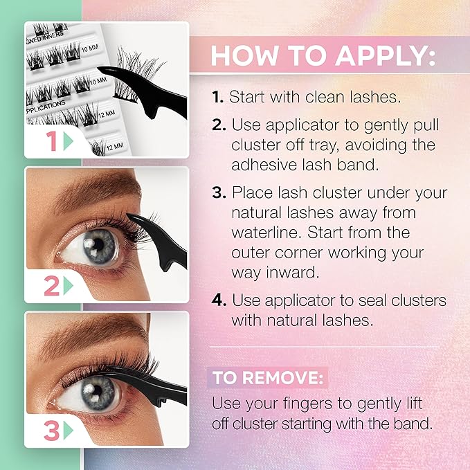 Ardell Press On Pre-Glued Eyelash Extension with Applicator - Wispies Volume, Customizable DIY Lash Clusters, Beginner Friendly Individual Lashes, 30 Count