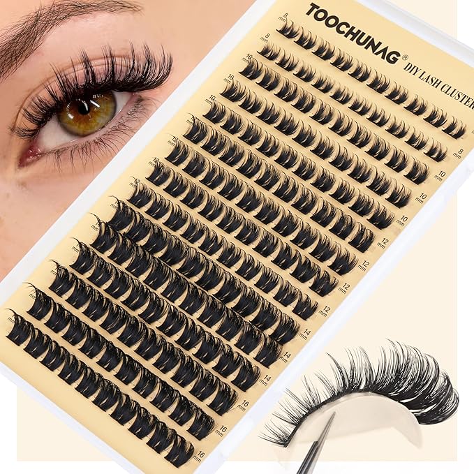 Wispy Lash Clusters D Curly Cluster Eyelash Extensions 150pcs Thick Eyelash Clusters 8-16mm Fluffy Cluster Lashes DIY Individual Lashes Extension by TOOCHUNAG(150pcs,8-16mm)