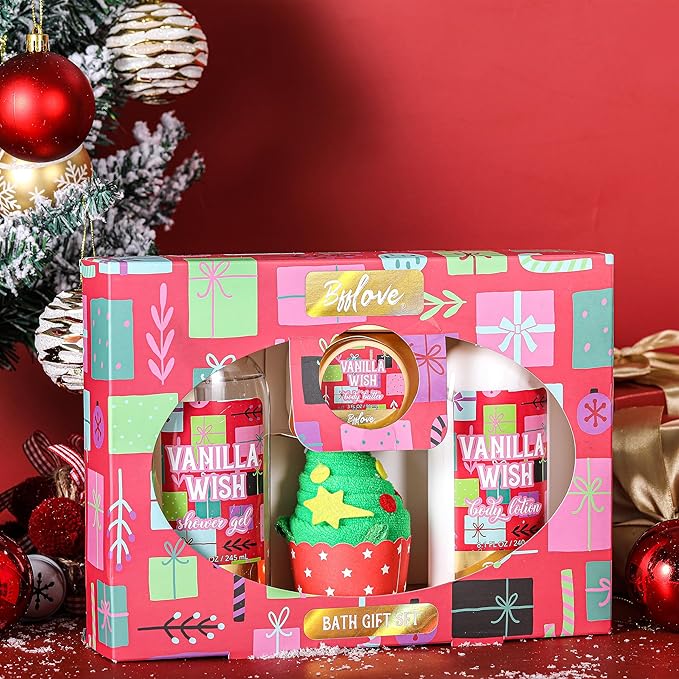 Bath Sets for Women Gift Christmas Bath Set Vanilla Scent Spa Gifts for Women with Body Butter Shower Gel Bath Gifts for Women Christmas Gifts for Women