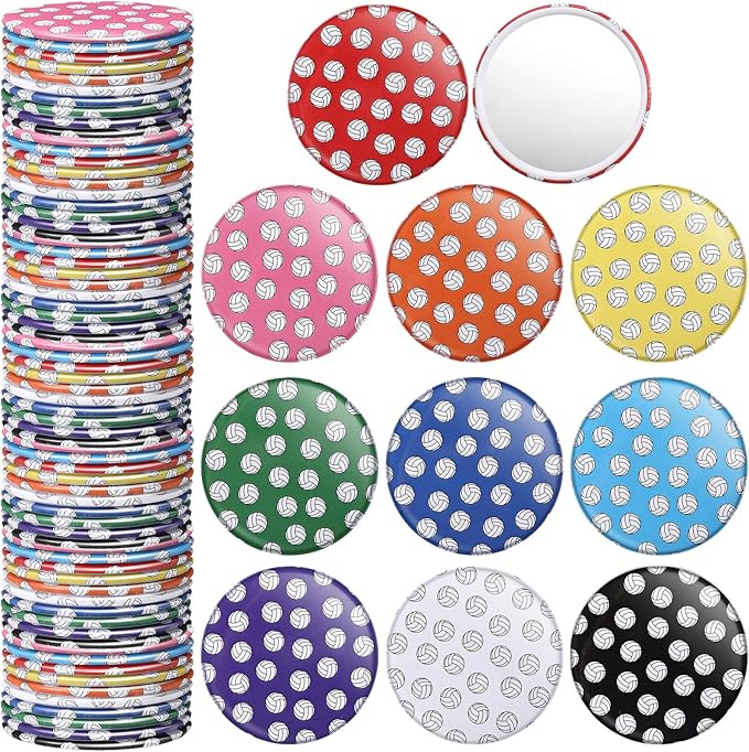 20 Pcs Volleyball Compact Mirrors Gifts Stuff for Team Colorful Pocket Makeup Mirror Bulk 2.76 Inch Portable Volleyball Team Girl Player Accessories Party Favors Supplies