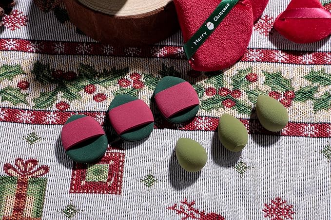 Makeup Sponge Set BS-MALLTriangle Puff 14 Pcs for Liquid, Cream, and Powder, Multi-colored Makeup Sponges and Mini Makeup Sponge (Green Red)