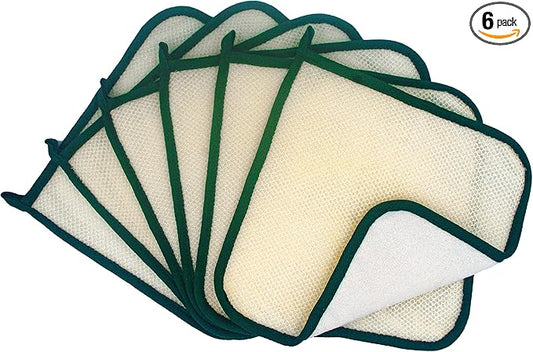 (6 Pack) Dual-Sided Exfoliating Skin Towel Natural Terry Body Cloth Scrubber Premium Sturdy Loofah Towel Soft and Buffing Wash Cloth White for Either Oil or Dry Skin