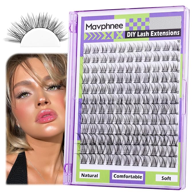 Mavphnee Natural Lash Clusters Wispy Eyelash Extensions C-Curly Lash Extension10-16MM Eyelash Clusters 132 Pcs Lash Individuals DIY at Home