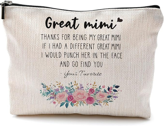 Funny Floral Makeup Cosmetic Bag - Grandma Mother's Day Gifts from Grandchildren, Small Purse Makeup Bag