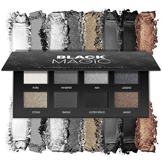 Black Smoky Eye Shadow Palette - 8 Color Dark Grey Smokey Eyeshadow for Goth Makeup, Pigmented & Long Lasting