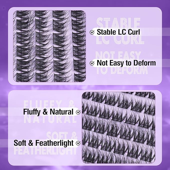 Mavphnee Lash Clusters Kit Feathery Eyelash Extensions Kit LC-Curly Natural Cluster Lashes Kit Wispy Individual Lash Extensions Kit with Waterproof Lash Bond and Seal and Remover and Tweezers