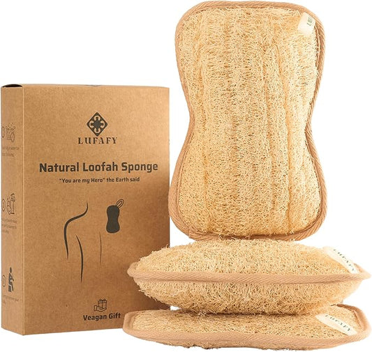 Extra Large Natural Dual Sided Loofah Sponge, 100% Plant-Based Shower Luffa Sponge, Bath Loofah for Women Men, Scratch-Free (3 - Pack)