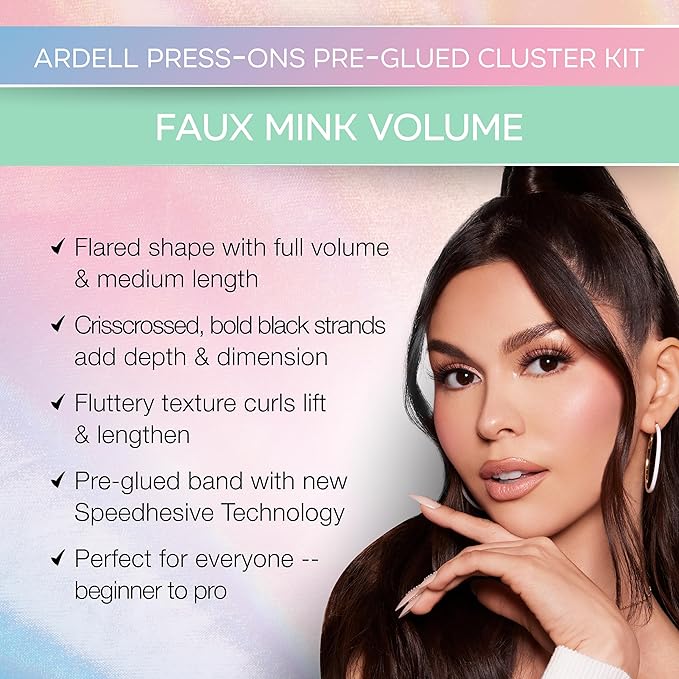Ardell Press On Pre-Glued Eyelash Extension with Applicator - Fauxmink Volume, Customizable DIY Lash Clusters, Beginner Friendly Individual Lashes, 30 Count