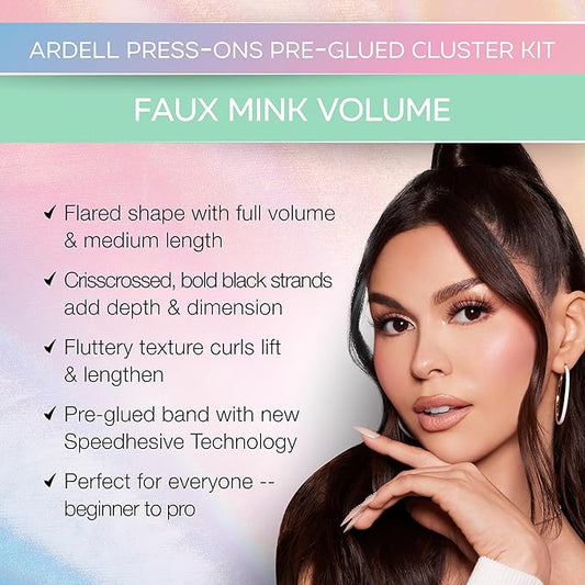 Ardell Press On Pre-Glued Eyelash Extension with Applicator - Fauxmink Volume, Customizable DIY Lash Clusters, Beginner Friendly Individual Lashes, 30 Count