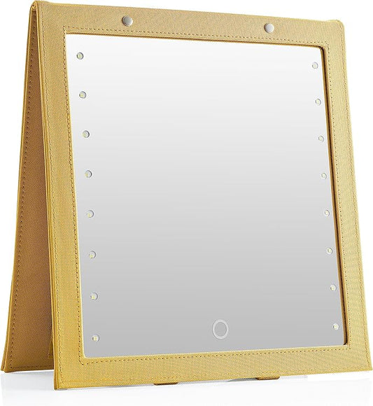 BRUN Adjustable Foldable Wall Mounted Rectangular Mirror, Touch Control, Dimmable, Crystal Clear Image, 15" x 15"