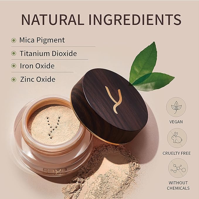 Vegan Mineral Powder Foundation Light to Full Coverage, Natural Foundation for Natural-Looking, Mica Mineral Foundation, Cruelty Free, No Chemicals by Gaya Cosmetics (MF4)