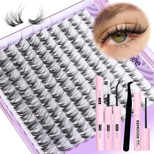 Mavphnee Lash Clusters Wispy Cluster Eyelash Extensions Natural Lash Individuals 10-16MM Mixed Clear Band Eyelashes Clusters LC-Curly Cluster Lashes 100 Pcs DIY at Home Soft Individual Eyelashes Pack
