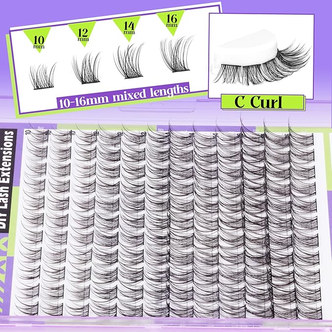 Mavphnee Natural Lash Clusters Wispy Eyelash Extensions C-Curly Lash Extension10-16MM Eyelash Clusters 132 Pcs Lash Individuals DIY at Home
