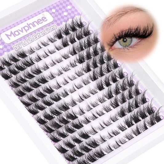 Mavphnee Lash Clusters Cat Eye Cluster Eyelash Extensions 144 Pcs Fox Eye Lashes Left & Right Individual Lashes Wispy DIY Lash Extension Natural Cluster Lashes Pack