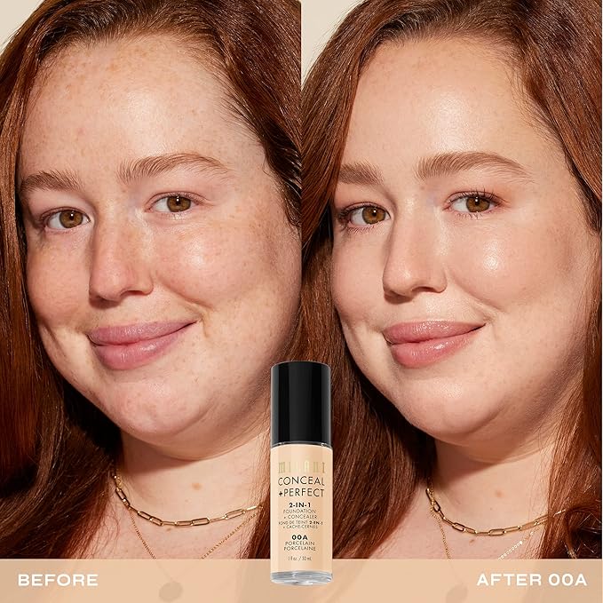 Milani Conceal + Perfect 2-in-1 Foundation + Concealer (1 Fl. Oz.) Liquid Foundation - Cover Under-Eye Circles, Blemishes & Skin Discoloration for a Flawless Complexion (Porcelain)
