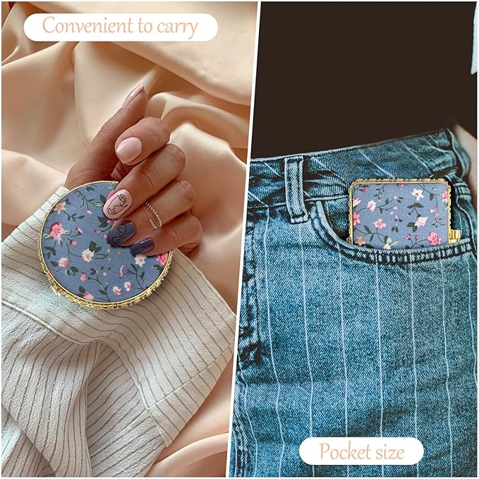 Blulu 24 Pcs Compact Mirror for Purse Bulk Small Flower Pocket Mirror Folding Floral Retro Return Gifts for Women Makeup Travel Portable(Gold Edge)
