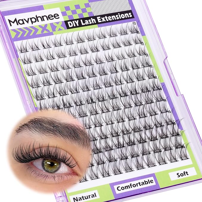 Mavphnee Natural Lash Clusters Wispy Eyelash Extensions C-Curly Lash Extension10-16MM Eyelash Clusters 132 Pcs Lash Individuals DIY at Home