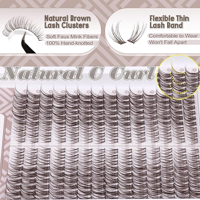 Brown Lash Clusters Wispy Eyelash Extensions Natural Look Individuals Lashes C-Curly DIY Cluster Eyelashes 252 Pcs Left & Right Paired Dark Brown Cluster Lashes by Mavphnee