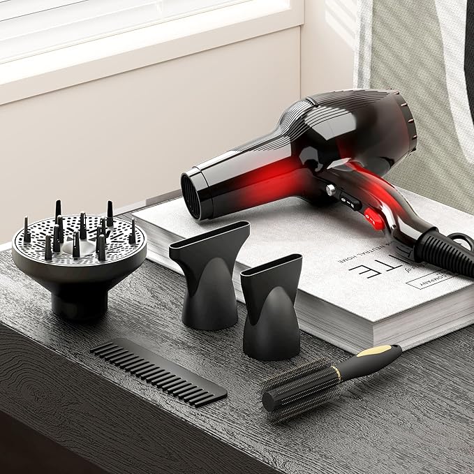 Hair Dryer, Professional Ionic Blow Dryer with Diffuser for Curly Hair,2400W Powerful Fast Drying Hairdryer Blowdryer for Women Men Home Salon Hair Styling,Constant Temp Low Noise