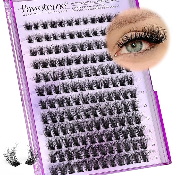 Pawotence Lash Clusters Wispy Eyelash Clusters 10-18mm Faux Mink Individual Lashes Extension DIY 144pcs False Eyelashes Full Cluster Eyelash Extensions