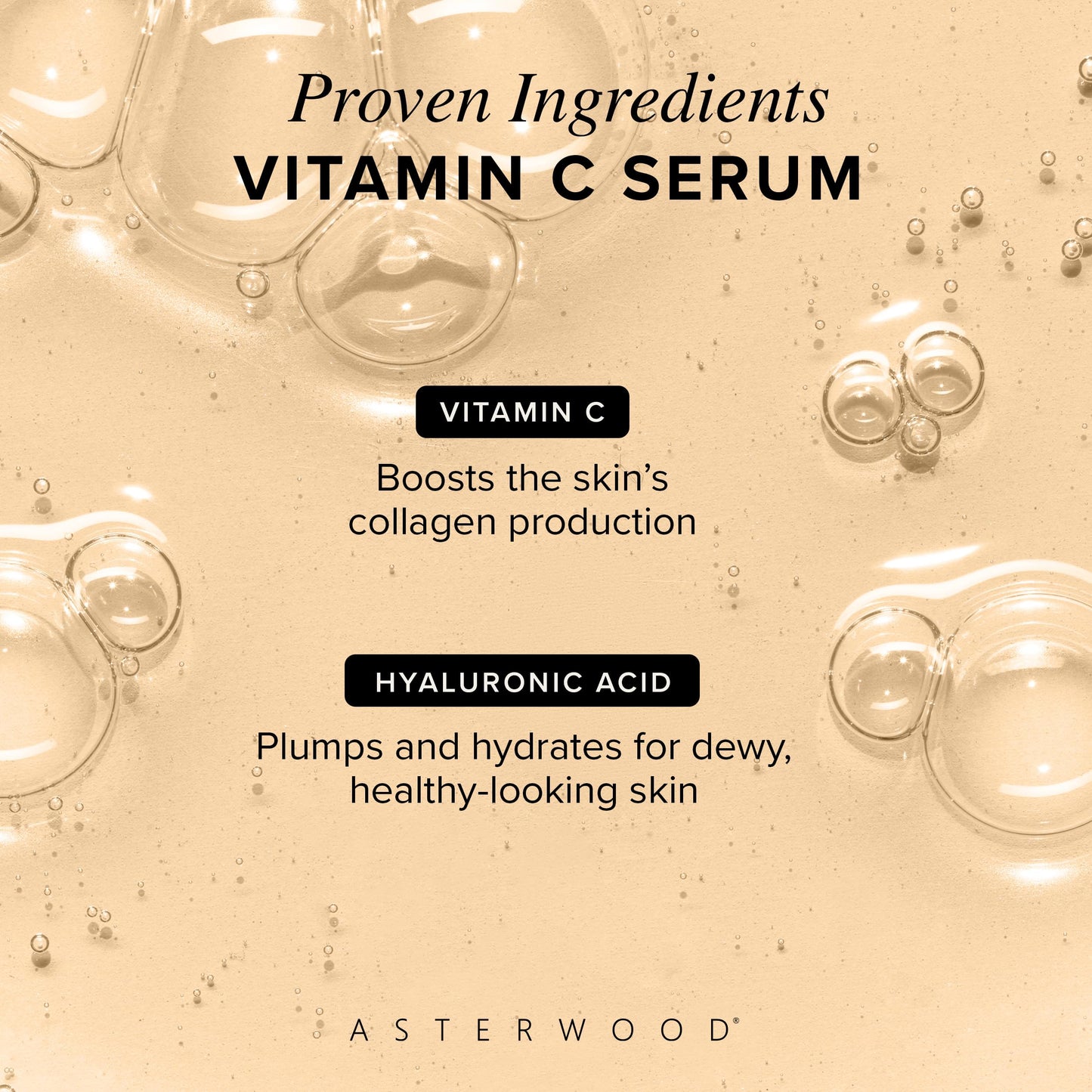 Asterwood Vitamin C Face Serum - with Hyaluronic Acid - Smoothing, Hydrating, Stimulates Collagen Production - Fragrance-Free - 1 Fl Oz