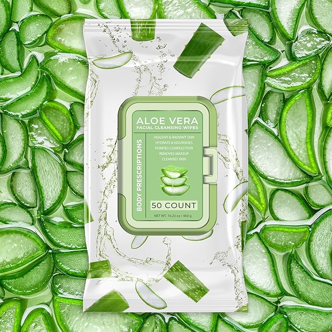 Body Prescription Makeup Cleansing Wipes - Gentle and Effective Face Wipes, 50 Count (Pack of 1), Aloe Vera